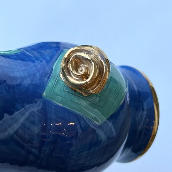 Mary Rose Young Studio Pottery Blue And Green Gold Rose Floral Vase Signed 1995 - Picture 5 of 10